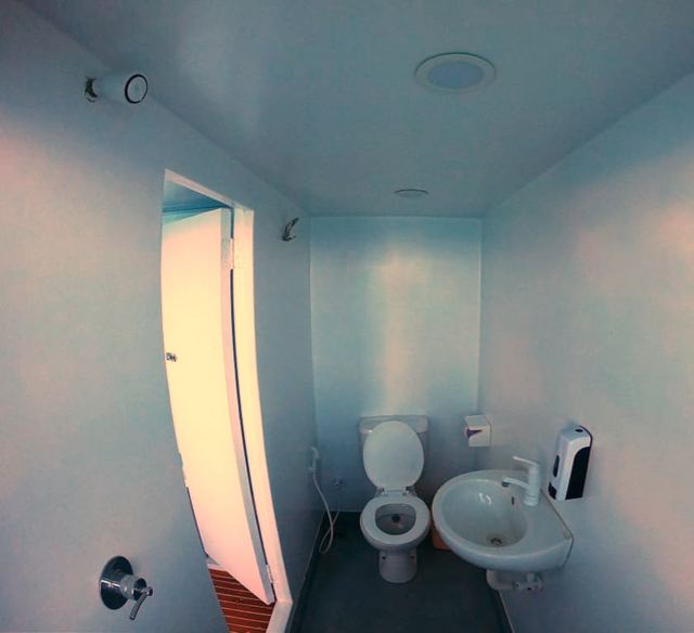 Private toilet and shower in a guest cabin